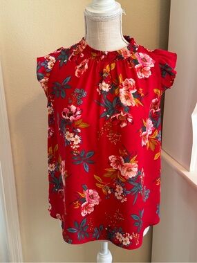 Loft Red Floral Top